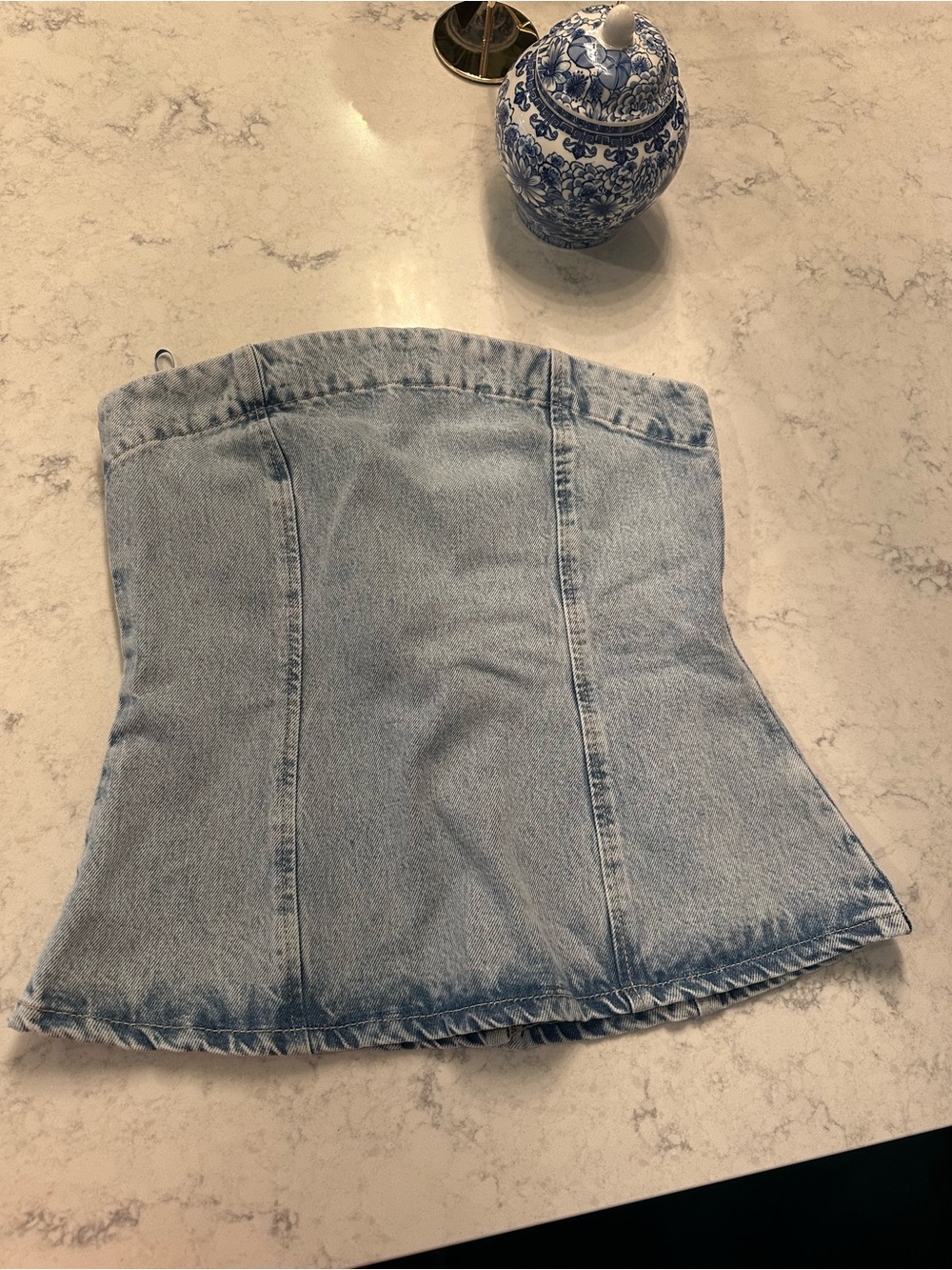 ZARA Y2K Light Wash Denim Strapless Top